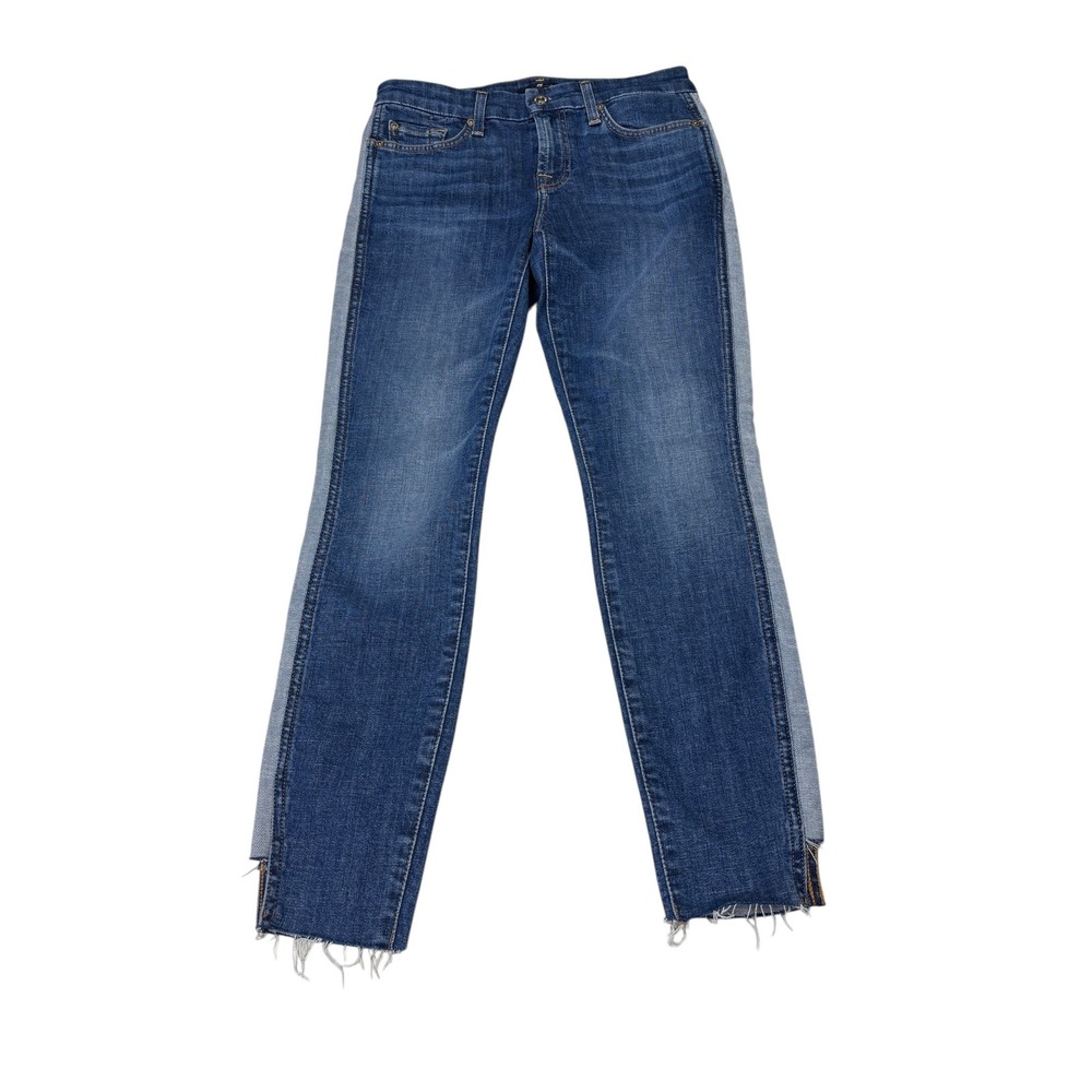 7 For All Mankind Side Stripe‎ Skinny Jeans Blue Raw Hem AU8321594A Womens 26X27